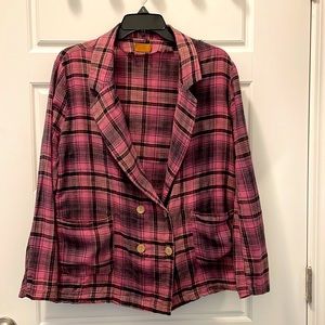 POL Pink/Black plaid flannel light jacket